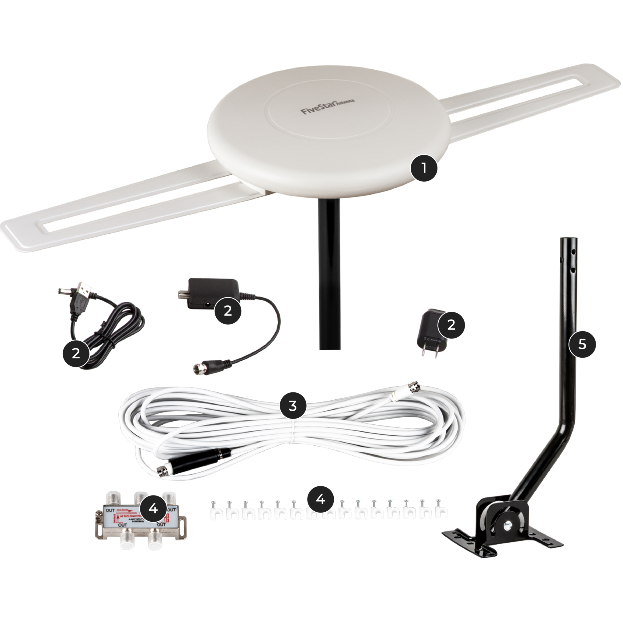 Five Star Antenna+Kit – HDTV-Antenne, 360° Drehbar, Mit Fernbedienung, Für DTV/VHF/UHF